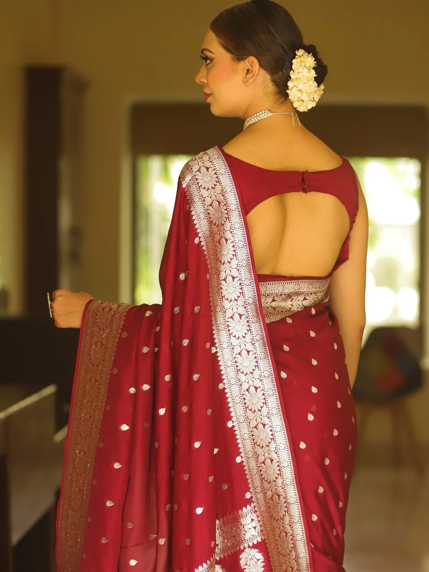 Maroon Kanjivaram Pure Soft Semi Silk Saree With Unstiched Attractive Blouse Piece