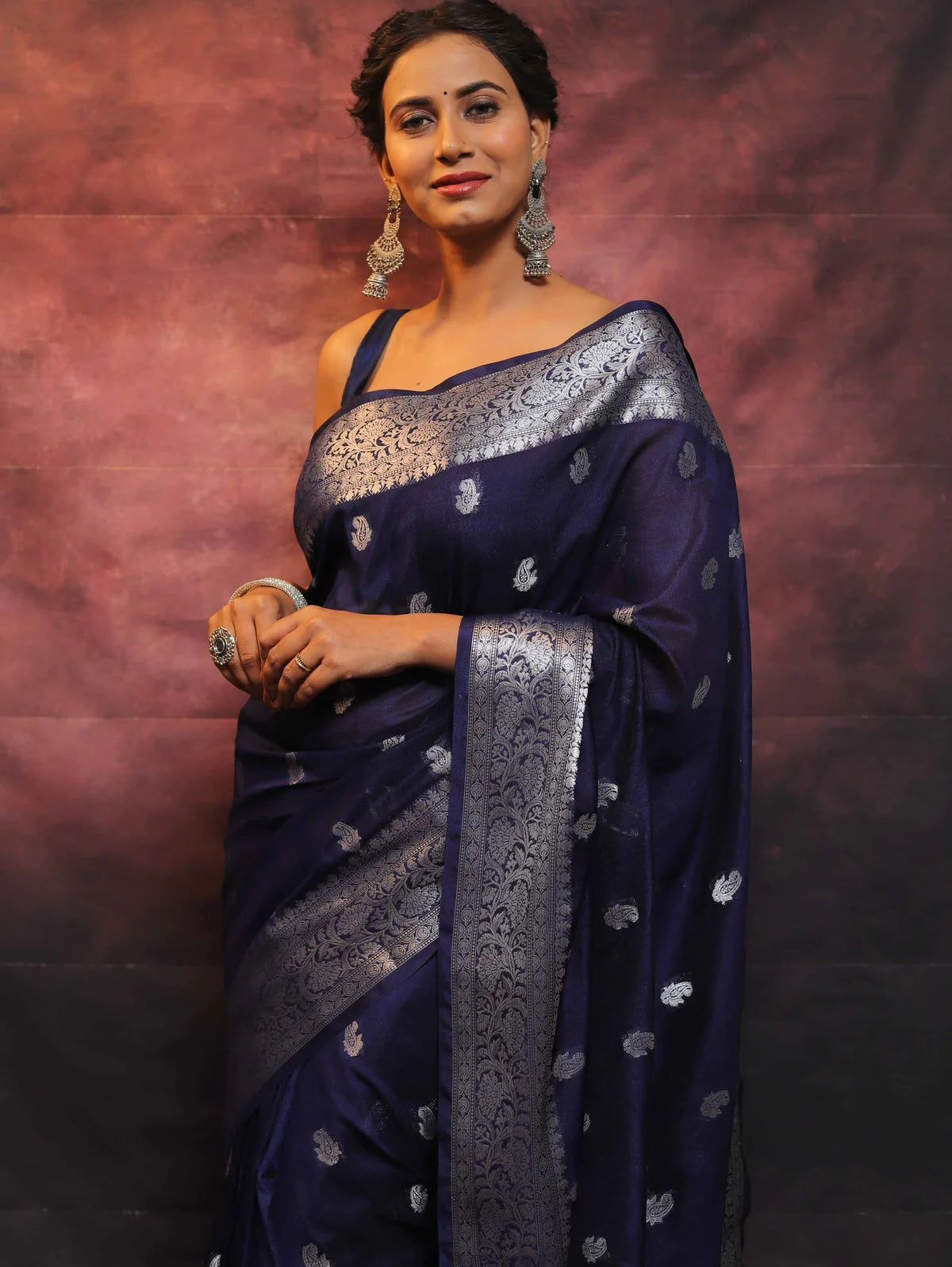 Navy Blue Combination Pure Soft Semi Silk Saree With Attractive Blouse Piece