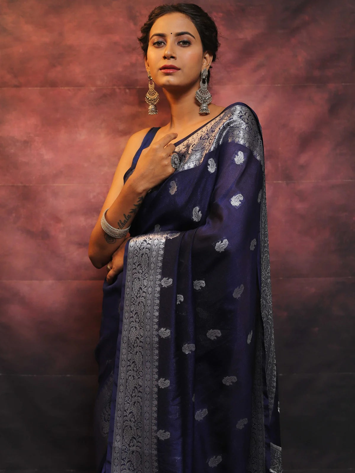 Navy Blue Combination Pure Soft Semi Silk Saree With Attractive Blouse Piece