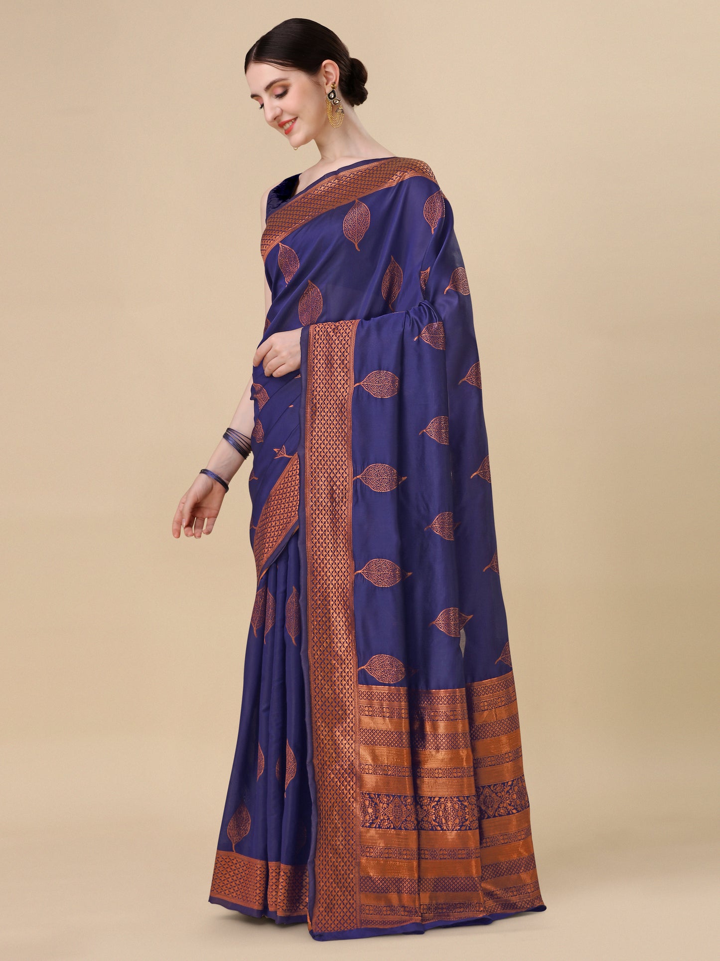 Navy Bule Pure Soft Silk Saree With Engrossing Blouse Piece