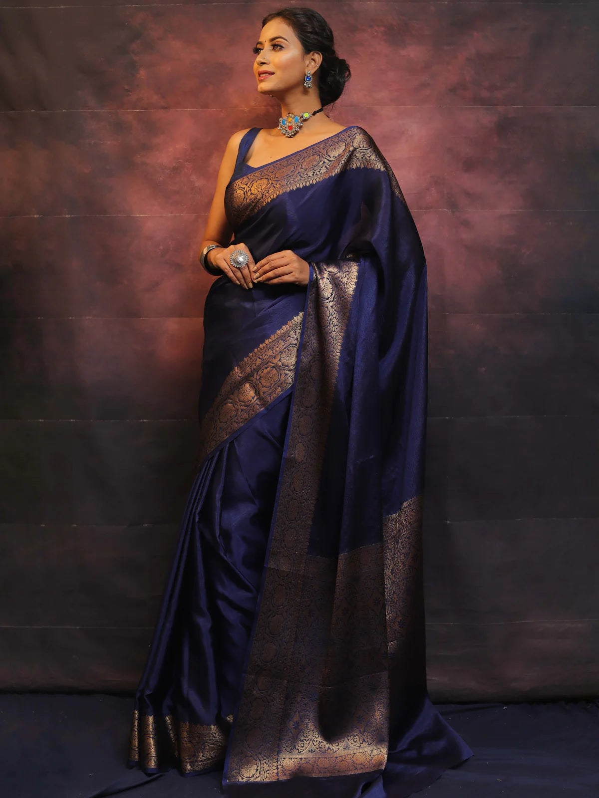 Navy Blue Kanjivaram Pure Soft Semi Silk Saree With Unstiched Attractive Blouse Piece