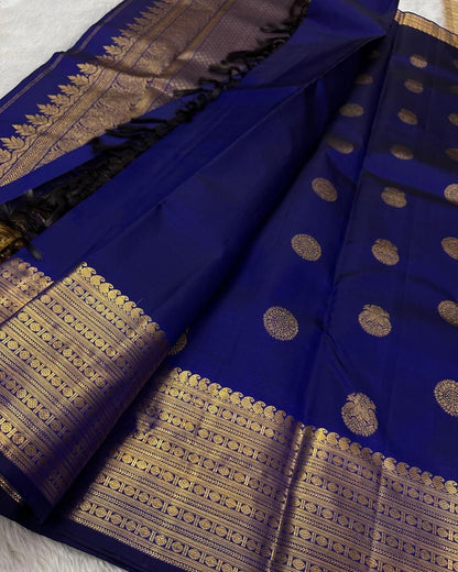 Navy Blue Pure Soft Silk Saree With Engrossing Blouse Piece