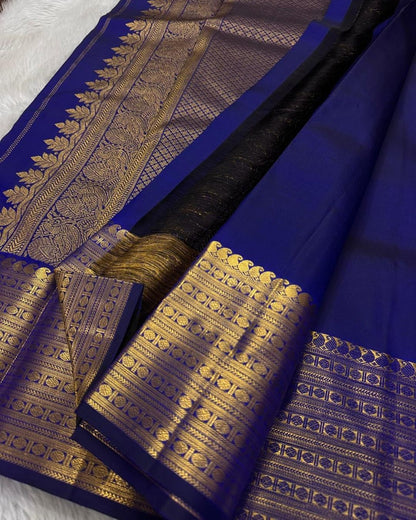 Navy Blue Pure Soft Silk Saree With Engrossing Blouse Piece