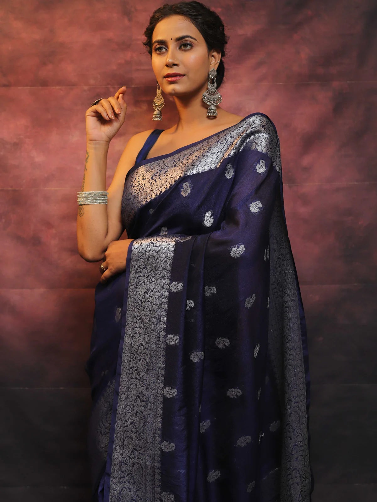 Navy Blue Combination Pure Soft Semi Silk Saree With Attractive Blouse Piece