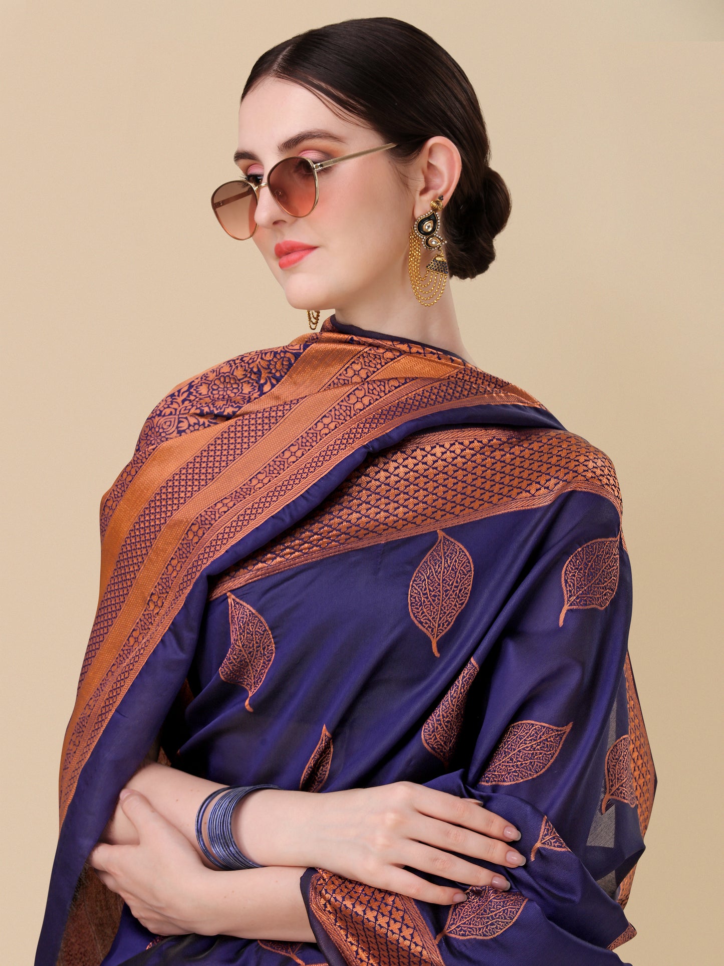 Navy Bule Pure Soft Silk Saree With Engrossing Blouse Piece