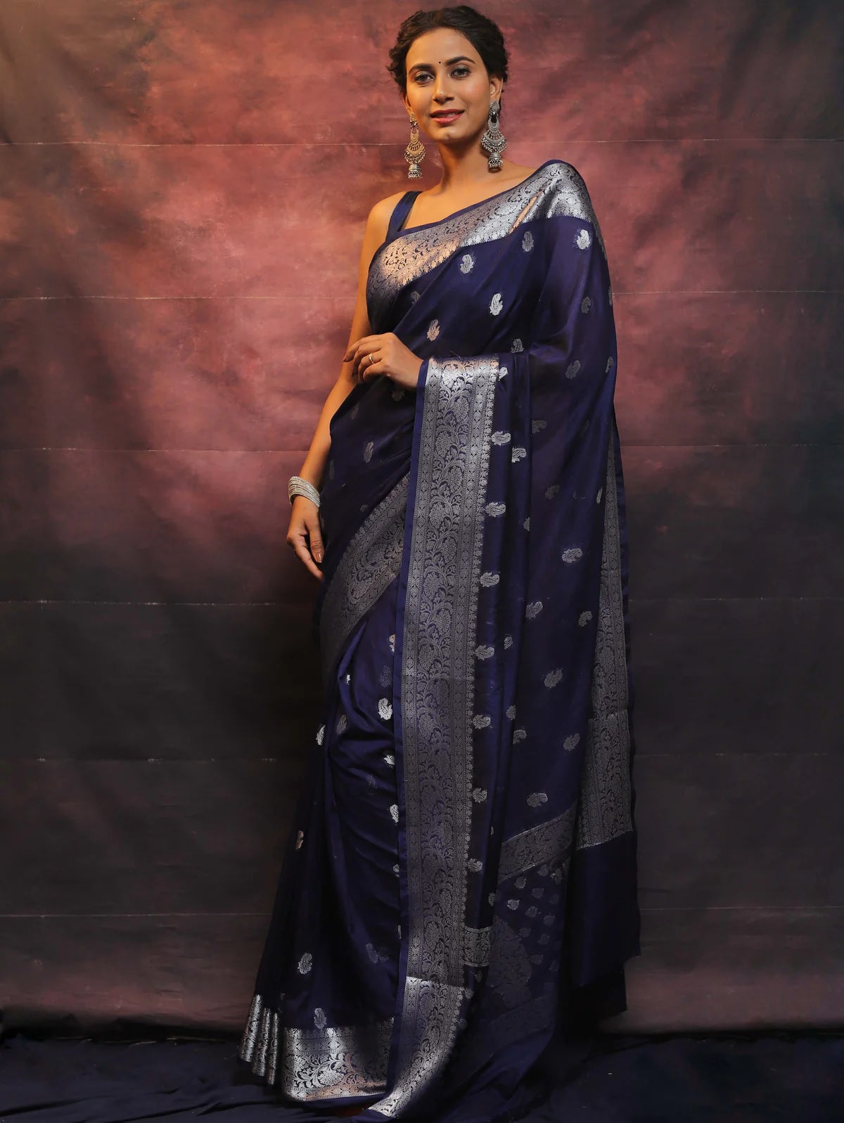 Navy Blue Combination Pure Soft Semi Silk Saree With Attractive Blouse Piece