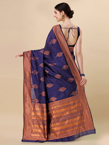 Navy Bule Pure Soft Silk Saree With Engrossing Blouse Piece