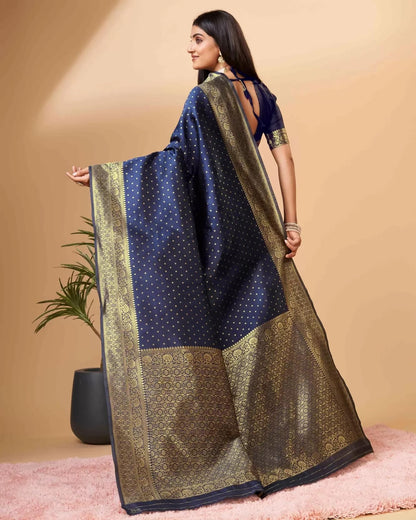 Navy Blue Pure Soft Silk Saree With Engrossing Blouse Piece