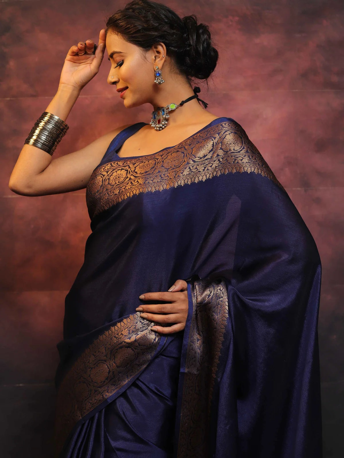 Navy Blue Kanjivaram Pure Soft Semi Silk Saree With Unstiched Attractive Blouse Piece