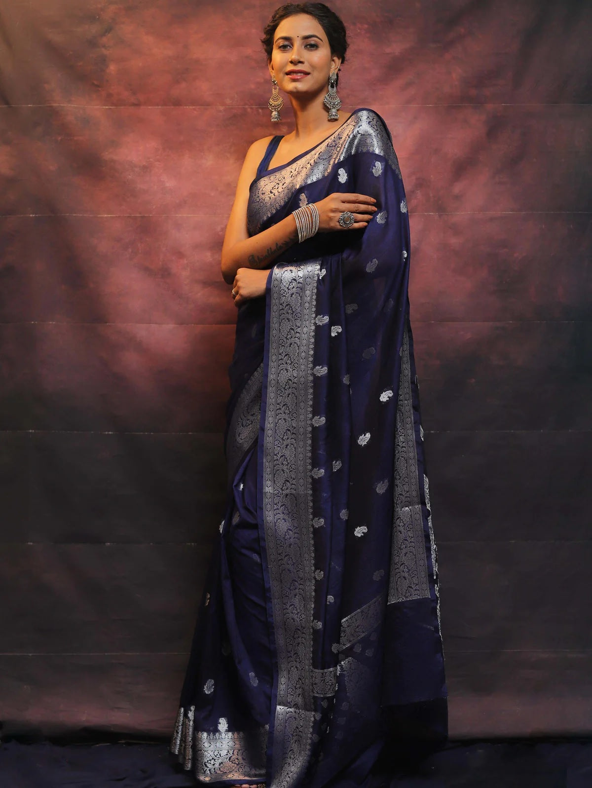 Navy Blue Combination Pure Soft Semi Silk Saree With Attractive Blouse Piece