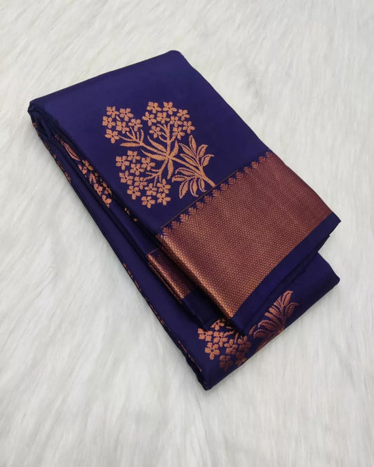 Navy Blue Pure Soft Silk Saree With Engrossing Blouse Piece