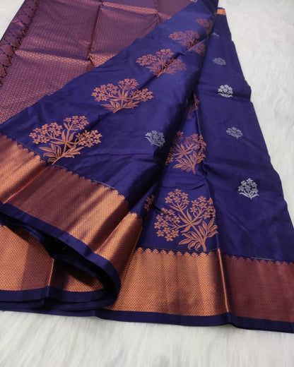 Navy Blue Pure Soft Silk Saree With Engrossing Blouse Piece