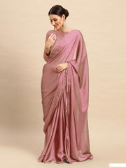 Peach Womens Satin Collection Saree With Blouse Piece