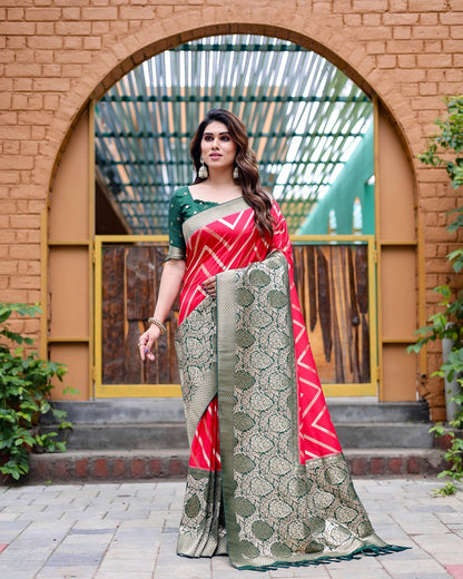 PINK & Green Banarasi Pure Soft Semi Silk Saree With Unstiched Attractive Blouse Piece