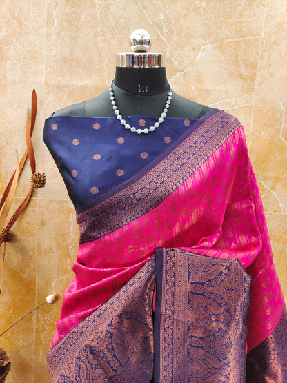 Pink Pure Soft Silk Saree With Engrossing Blouse Piece