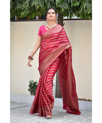 Pink Pure Soft Silk Saree With Engrossing Blouse Piece