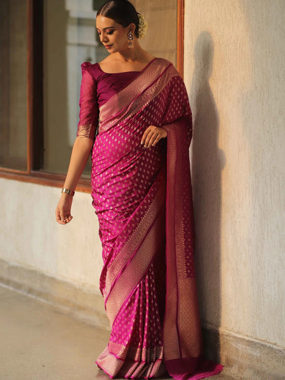 Pink Pure Soft Silk Saree With Engrossing Blouse Piece