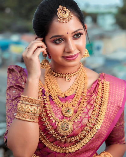 Pink Kanjivaram Pure Soft Semi Silk Saree With Unstiched Attractive Blouse Piece