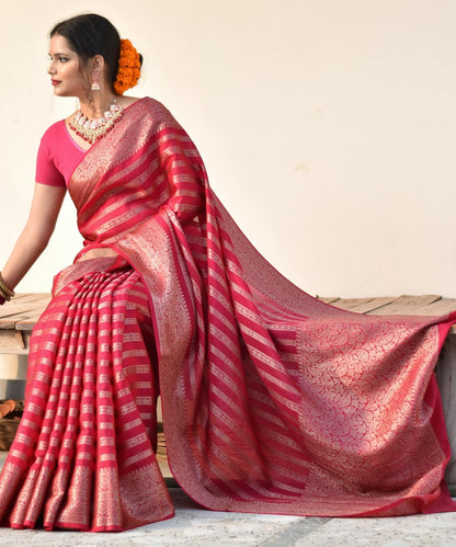 Pink Pure Soft Silk Saree With Engrossing Blouse Piece