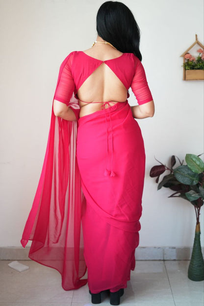 Pink Ready to Wear Georgette Saree With Unstitched Blouse Piece