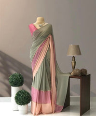 Pista Georgette Saree With Unstitched Blouse Piece