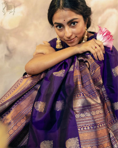 Purple Pure Soft Silk Saree With Engrossing Blouse Piece