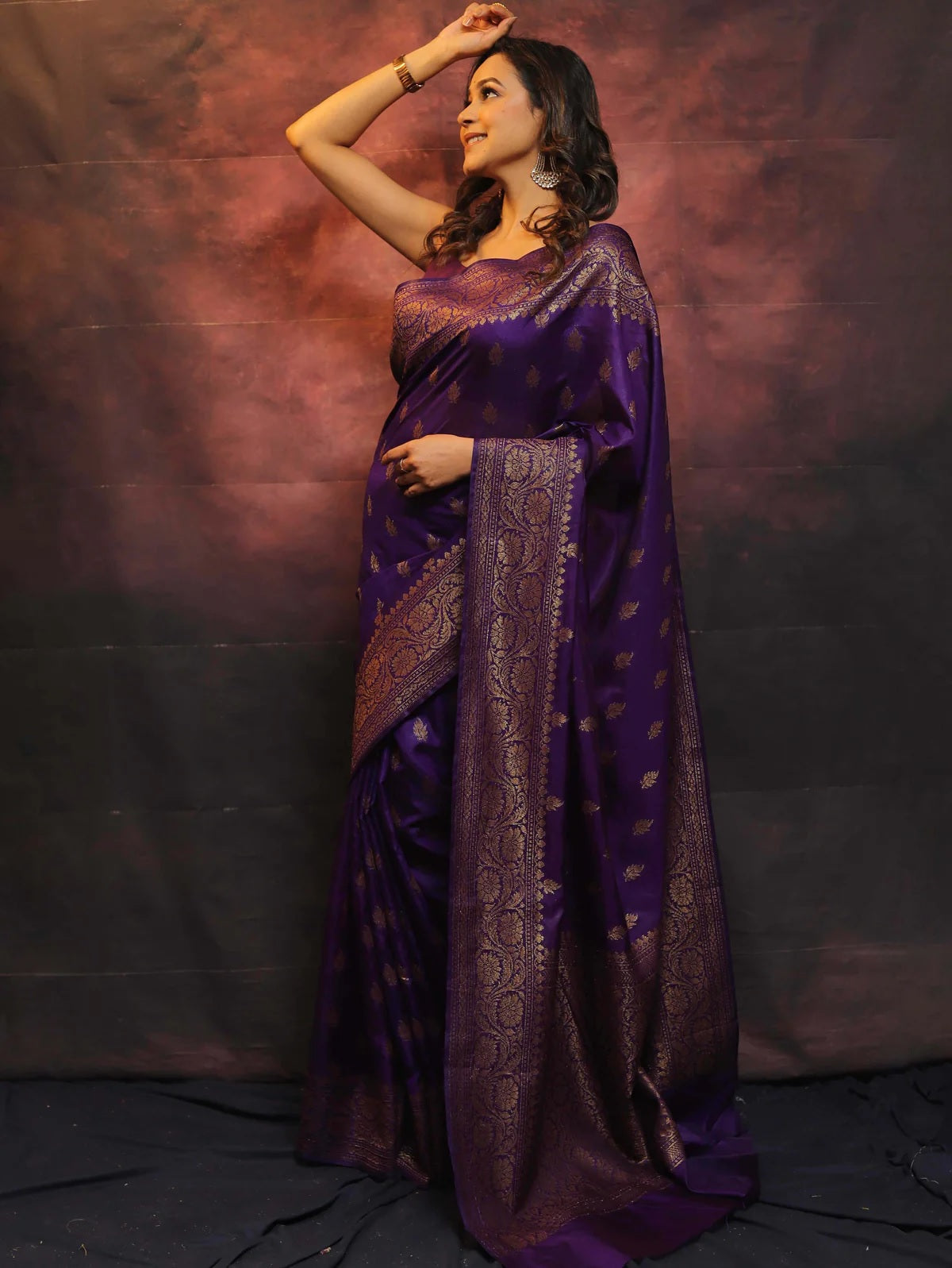 Purple Banarasi Pure Soft Semi Silk Saree With Unstiched Attractive Blouse Piece