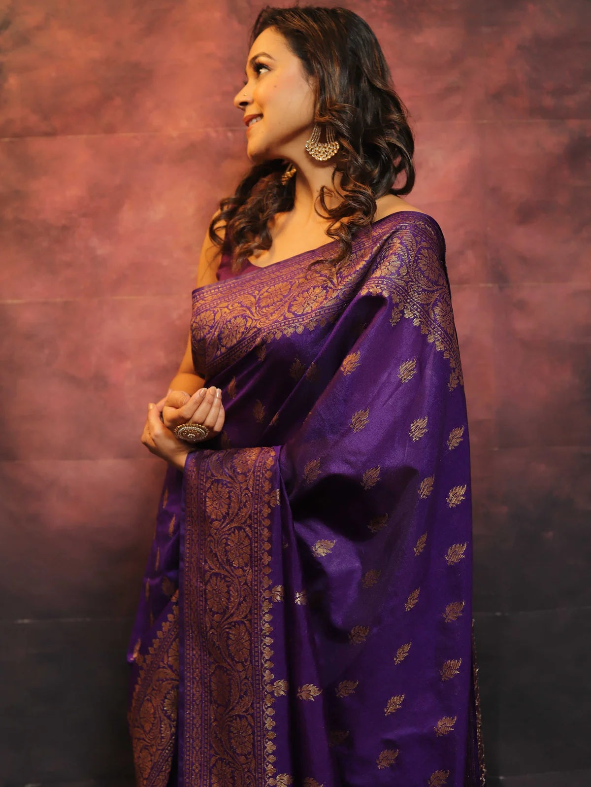 Purple Banarasi Pure Soft Semi Silk Saree With Unstiched Attractive Blouse Piece