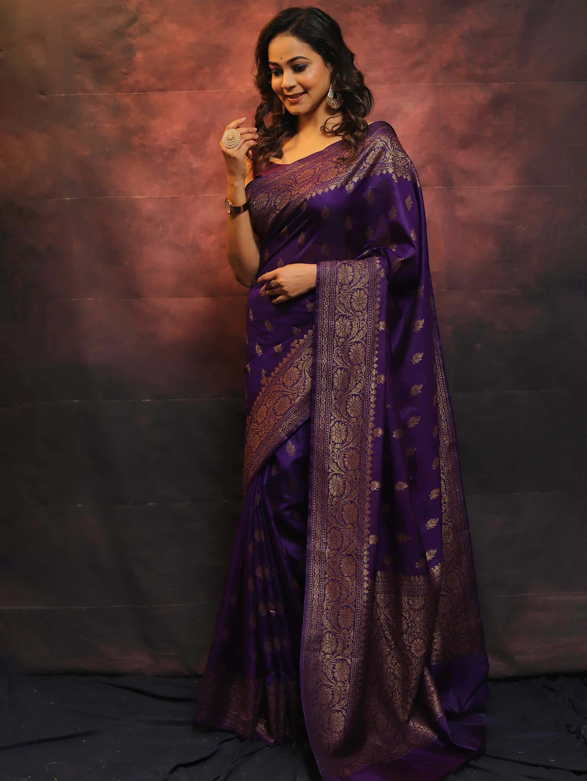 Purple Banarasi Pure Soft Semi Silk Saree With Unstiched Attractive Blouse Piece