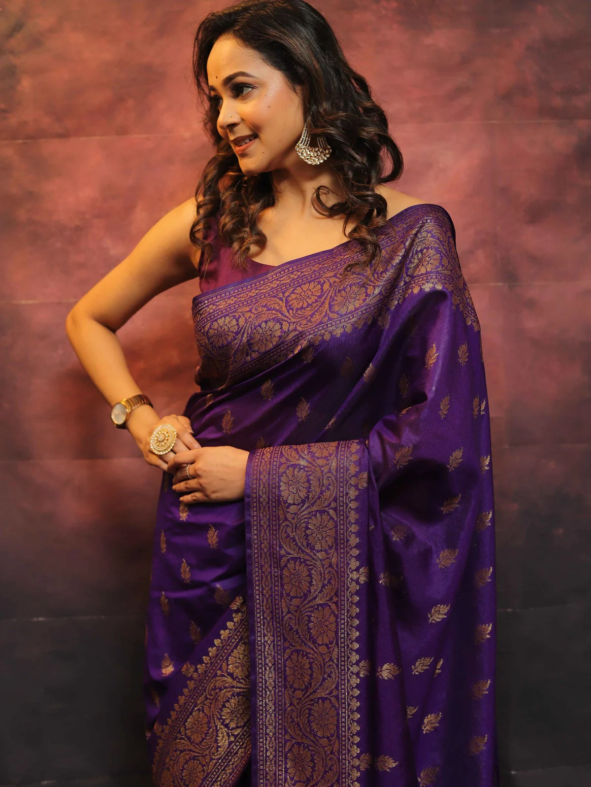 Purple Banarasi Pure Soft Semi Silk Saree With Unstiched Attractive Blouse Piece