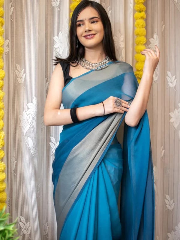 Rama Ready to Wear Chiffon Saree With Unstitched Blouse Piece