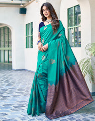 Teel Green Pure Soft Silk Saree With Engrossing Blouse Piece