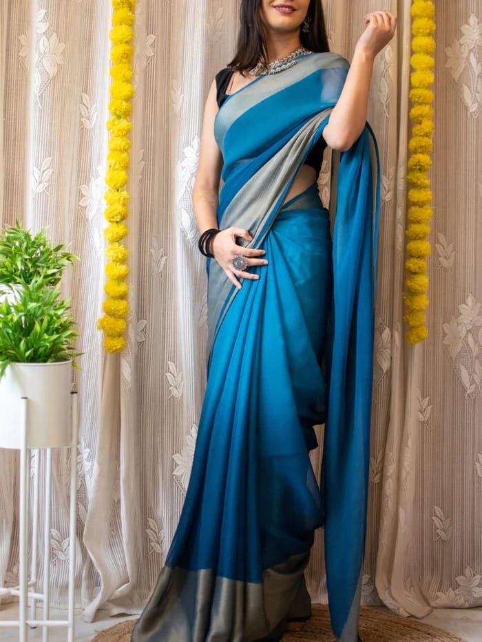 Rama Ready to Wear Chiffon Saree With Unstitched Blouse Piece