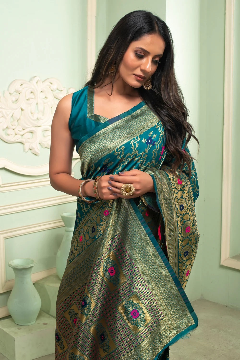 Rama Pure Soft Semi Silk Saree With Attractive Blouse Piece