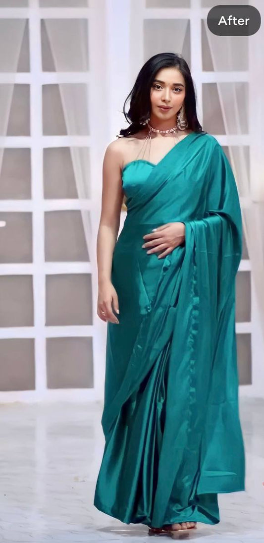 Rama Ready to Wear Satin Saree With Unstitched Blouse Piece