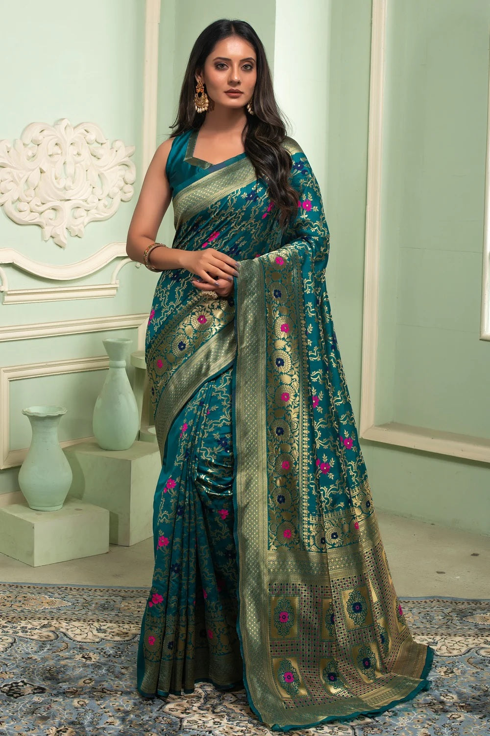 Rama Pure Soft Semi Silk Saree With Attractive Blouse Piece