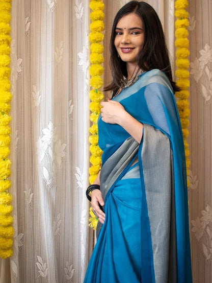 Rama Ready to Wear Chiffon Saree With Unstitched Blouse Piece