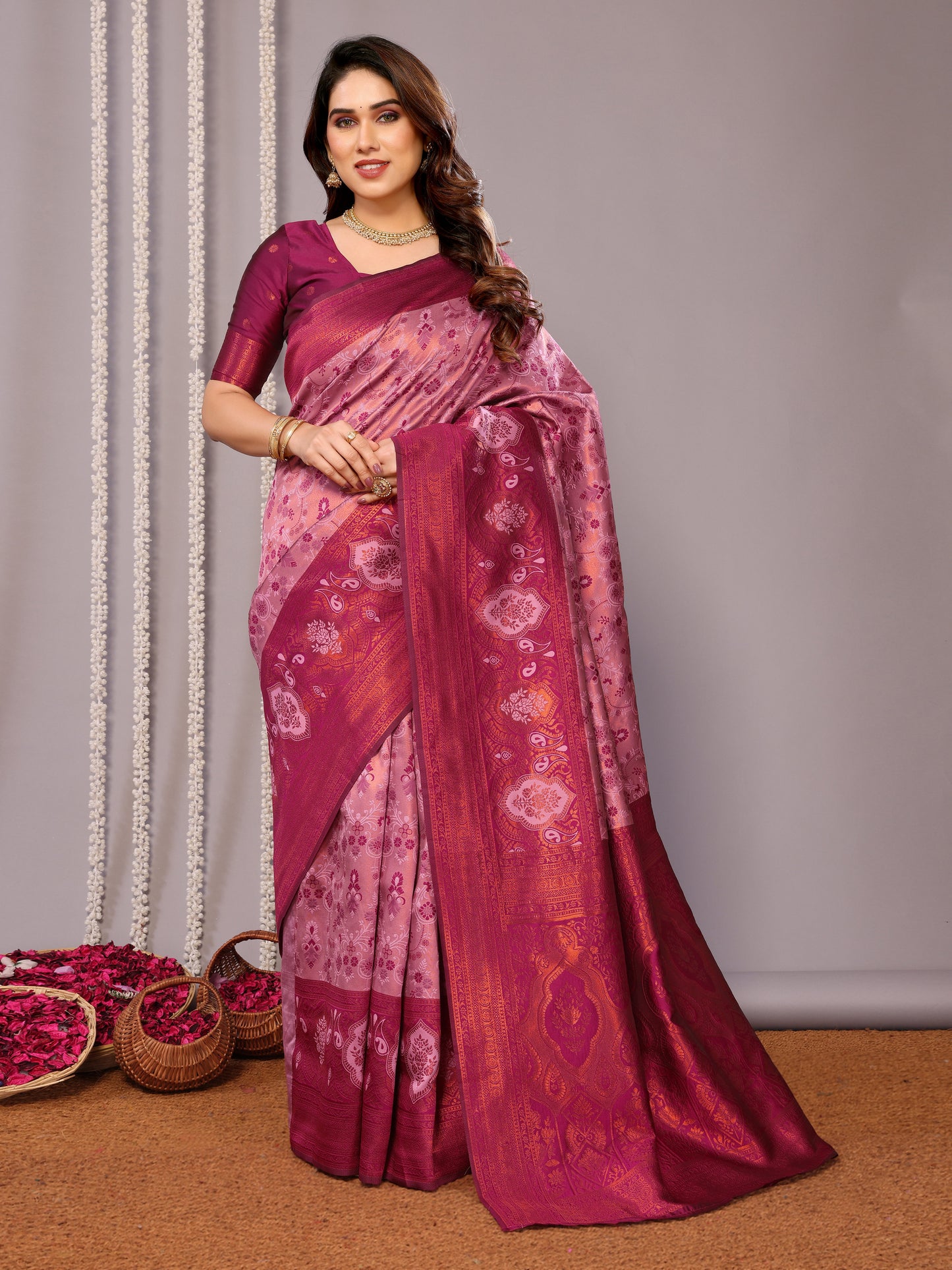 Rani Pink Pure Soft Silk Saree With Engrossing Blouse Piece