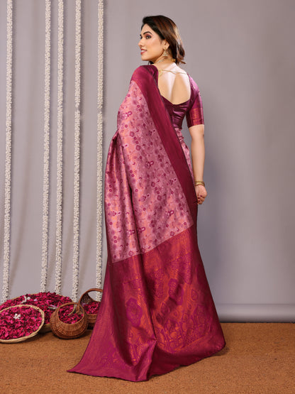 Rani Pink Pure Soft Silk Saree With Engrossing Blouse Piece