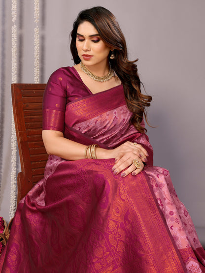 Rani Pink Pure Soft Silk Saree With Engrossing Blouse Piece