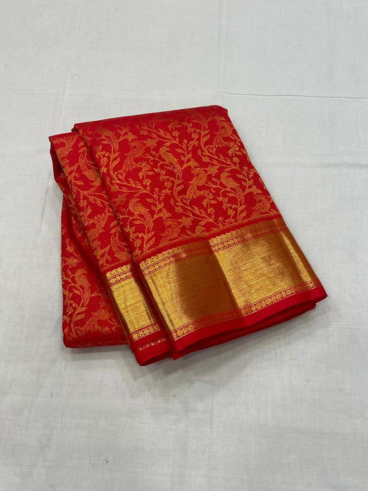 Red Kanjivaram Pure Soft Semi Silk Saree With Unstiched Attractive Blouse Piece