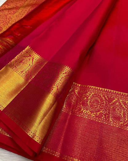 Red Pure Soft Semi Silk Saree With Attractive Blouse Piece