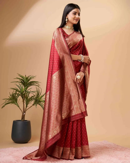 Red Pure Soft Silk Saree With Engrossing Blouse Piece