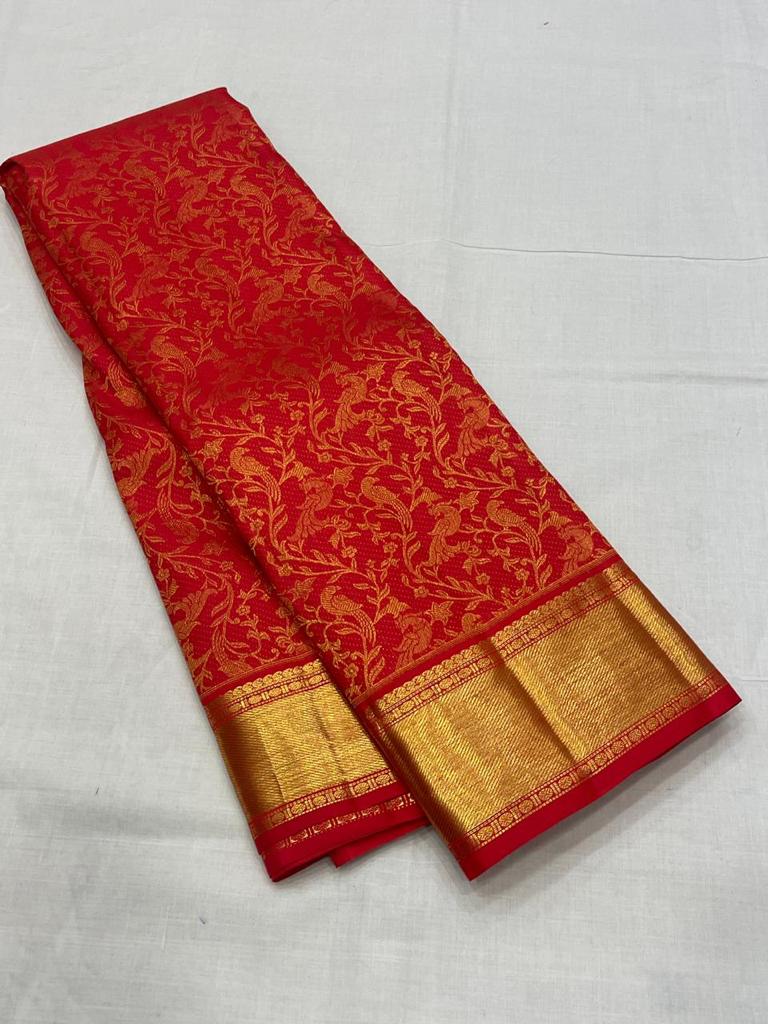 Red Kanjivaram Pure Soft Semi Silk Saree With Unstiched Attractive Blouse Piece