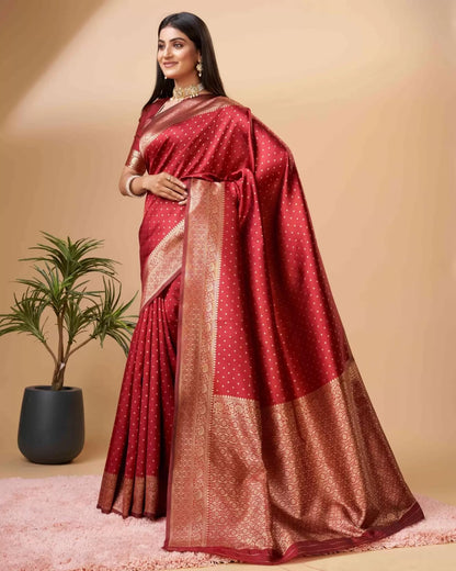 Red Pure Soft Silk Saree With Engrossing Blouse Piece