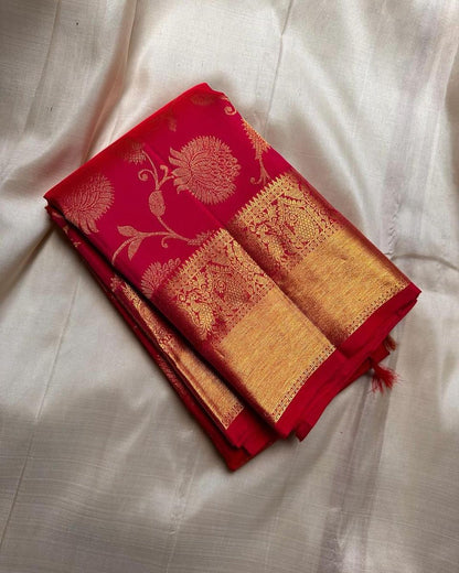 Red Pure Soft Semi Silk Saree With Attractive Blouse Piece