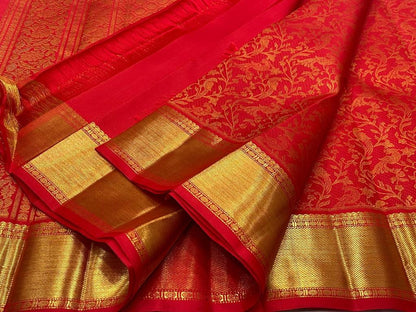 Red Kanjivaram Pure Soft Semi Silk Saree With Unstiched Attractive Blouse Piece