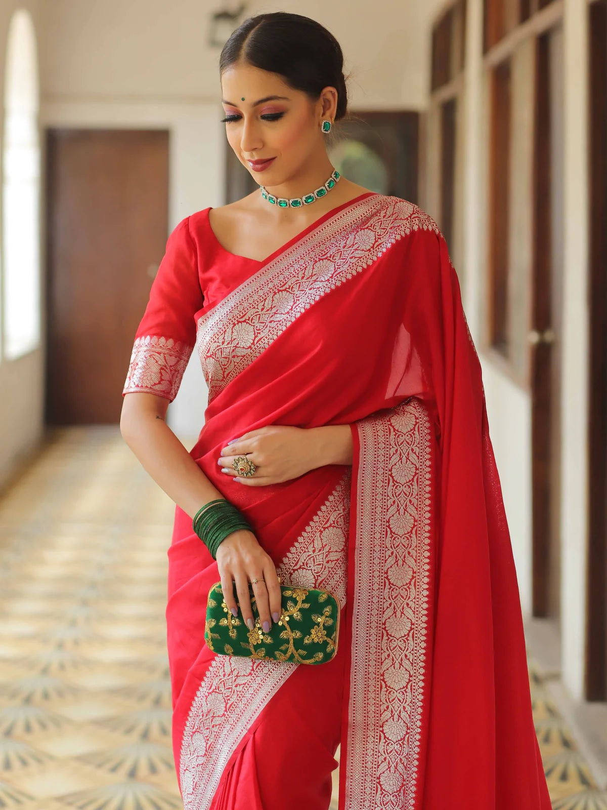 Red Pure Soft Semi Silk Saree With Attractive Blouse Piece