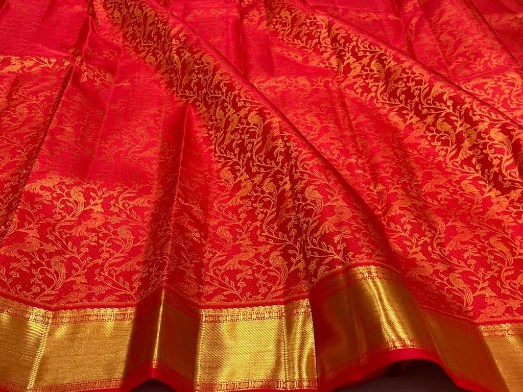 Red Kanjivaram Pure Soft Semi Silk Saree With Unstiched Attractive Blouse Piece