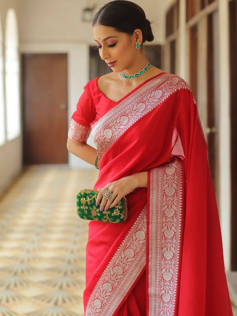 Red Pure Soft Semi Silk Saree With Attractive Blouse Piece